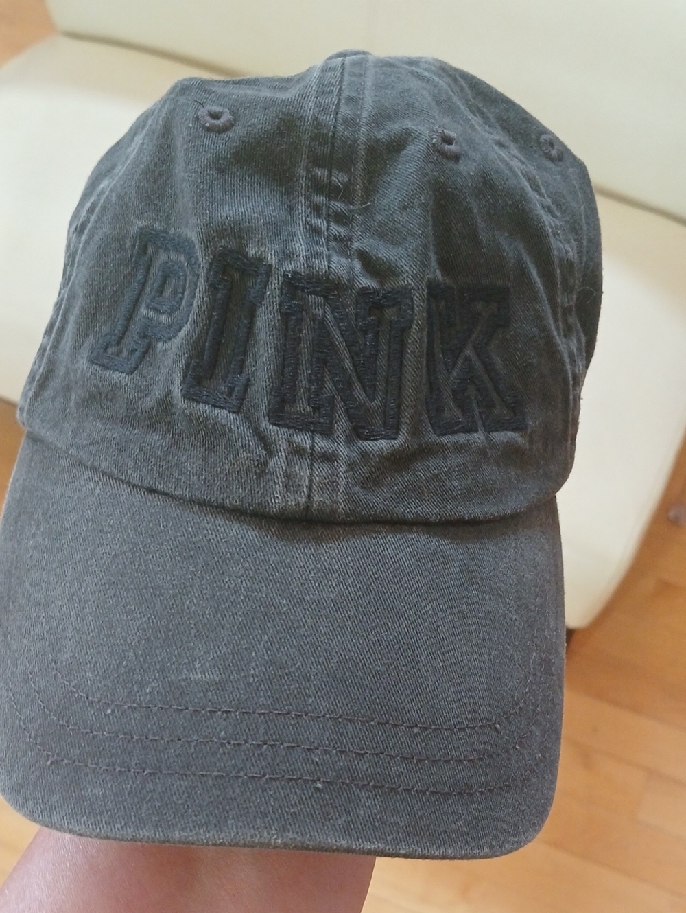 PINK Embroidered Cotton Baseball Cap - Washed Dark Gray
